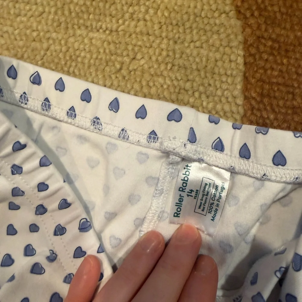 Roller Rabbit Kids Heart Pajamas Pajama Pants Only Blue White Girls Size 14